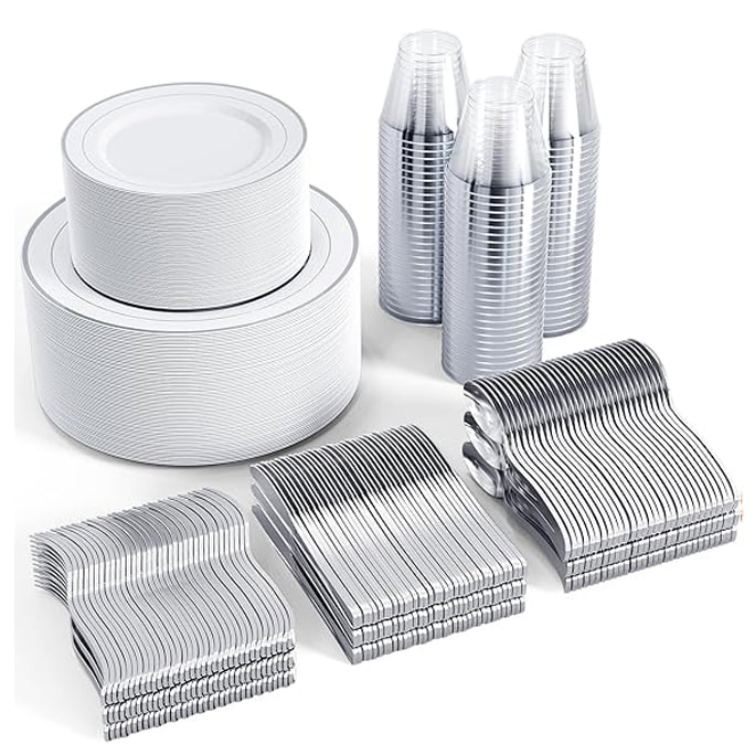 600 pcs Rose Silver Dinnerware Set for 100 Guests