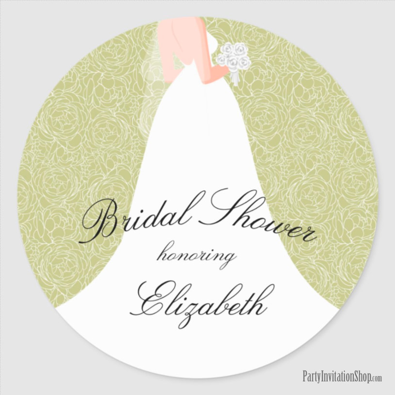 Wedding Dress on Spring Green Bridal Shower Stickers