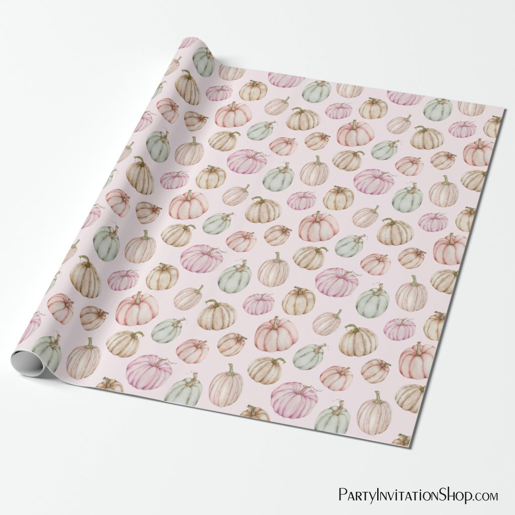 Pastel Pumpkins on Pink Wrapping Paper