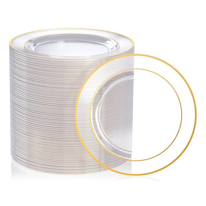 100 Count Gold-trimmed Clear Plastic Plates 7 Inch