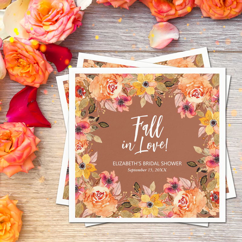 Fall in Love Floral Terracotta Bridal Shower Napkins