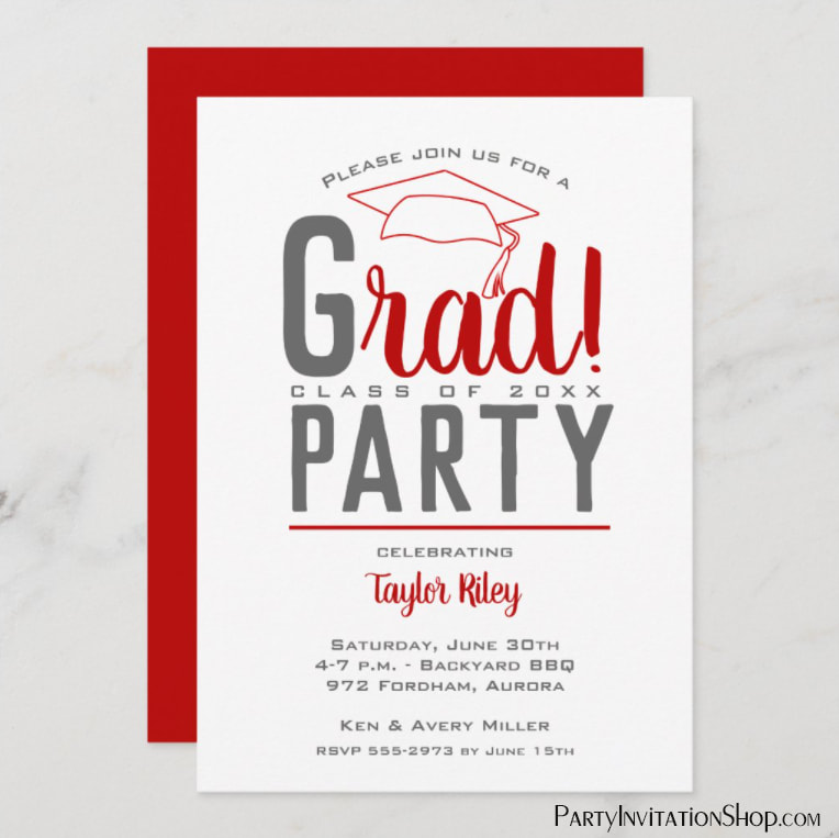 G-rad! School Colors Graduation Party Invitations - PARTY INVITATION SHOP