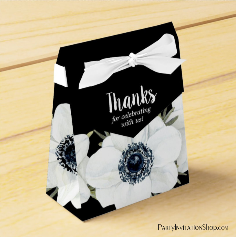 Black and White Anemones Watercolor Floral Favor Boxes