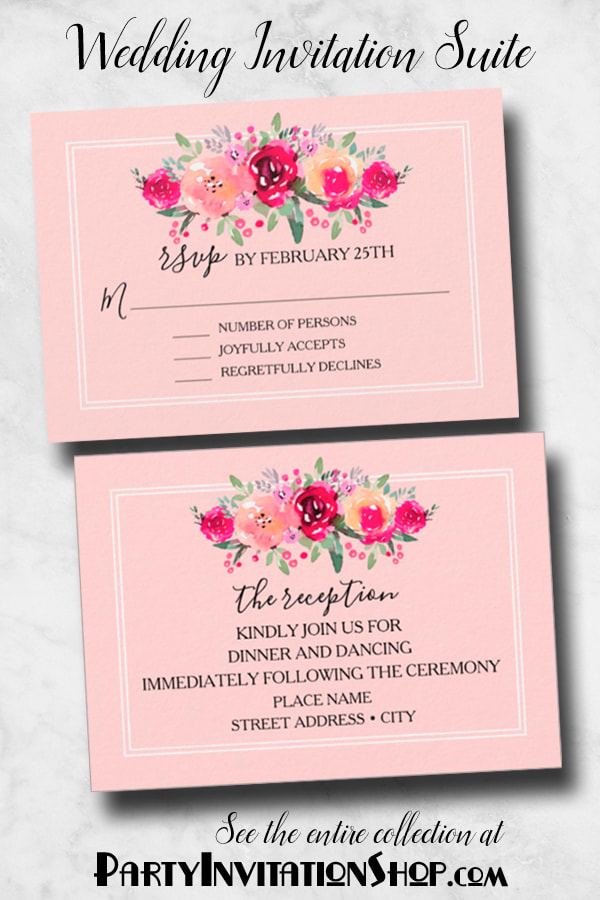 Wedding Invitations Collection with all coordinating pieces, RSVP Cards, Reception Cards, Menu Cards, Thank Yous and more. See the entire collection at PartyInvitationShop.com