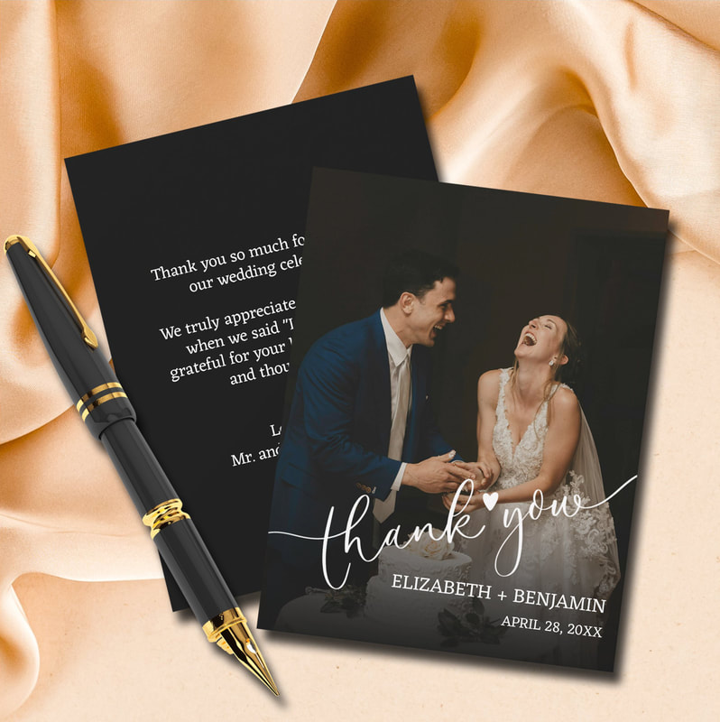 Wedding Photo Hand-Lettered Thank You Note Cards