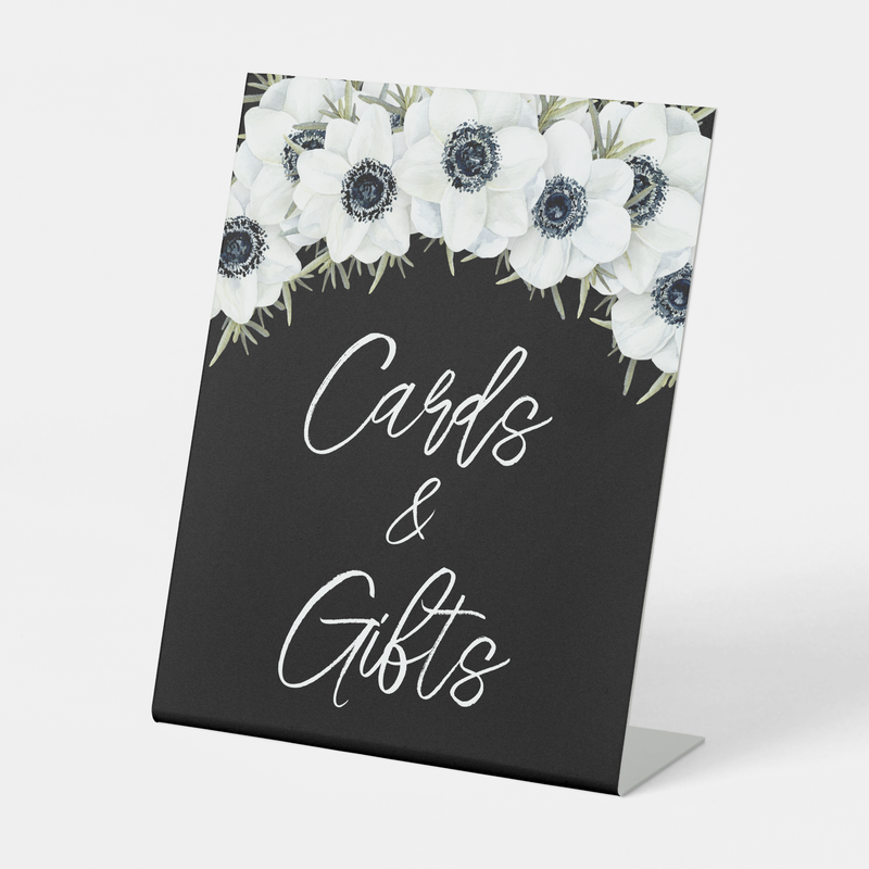 Black White Floral Bridal Shower Cards and Gifts Pedestal Sign