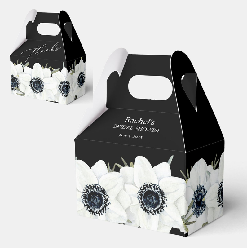 Black and White Floral Bridal Shower Favor Boxes
