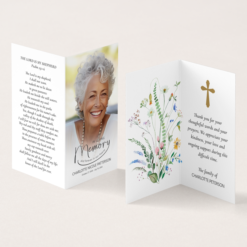 Folded In Loving Memory Photo Prayer Cards