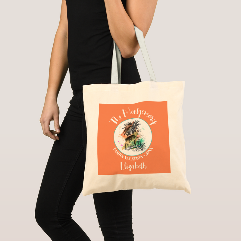 Personalized Summer Family Vacation Orange Tote BagS