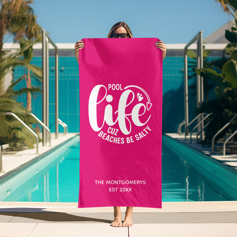 Pool Life Hot Pink Beach Towel