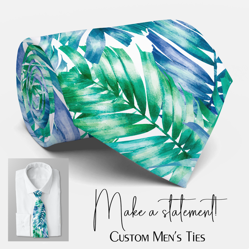 Watercolor Blue Green Tropical Palm Tree Neck Tie