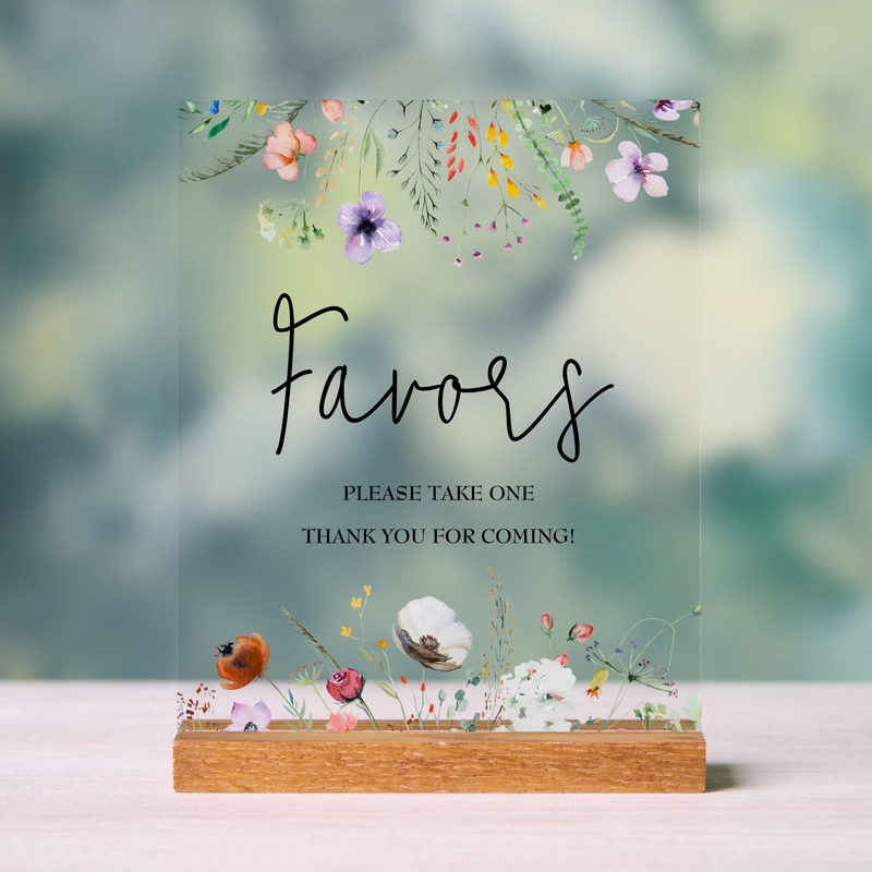 Wildflowers Baby Shower Favors Acrylic Sign