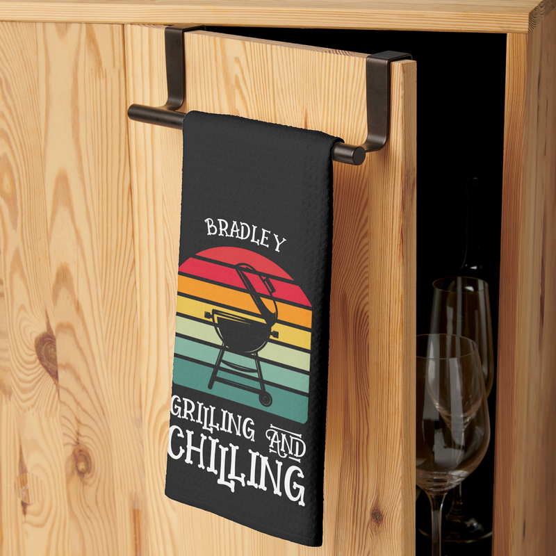 Grilling and Chilling Personalized Kitchen Towel