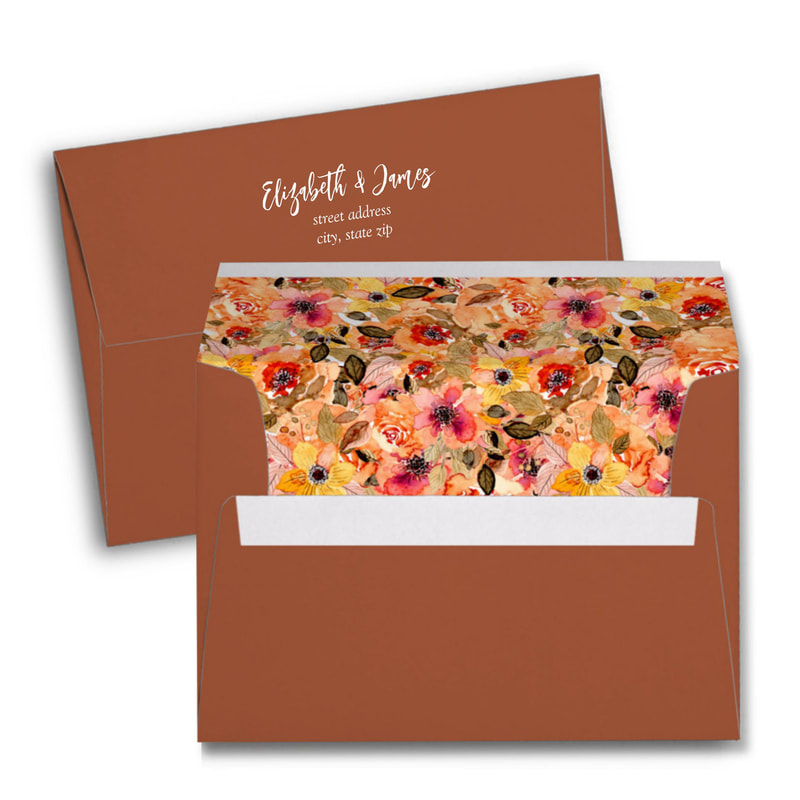 Autumn Flowers Lined Terracotta Envelopes