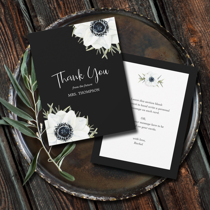 Black White Floral Bridal Shower Thank You Cards