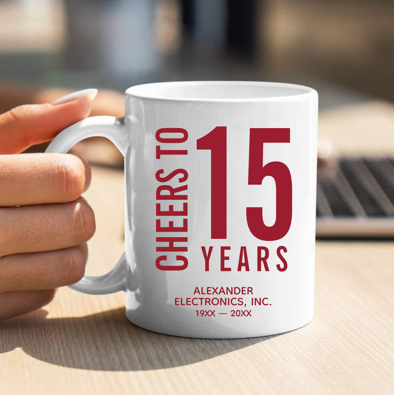 Red Cheers Business Anniversary Promotional Coffee Mug
