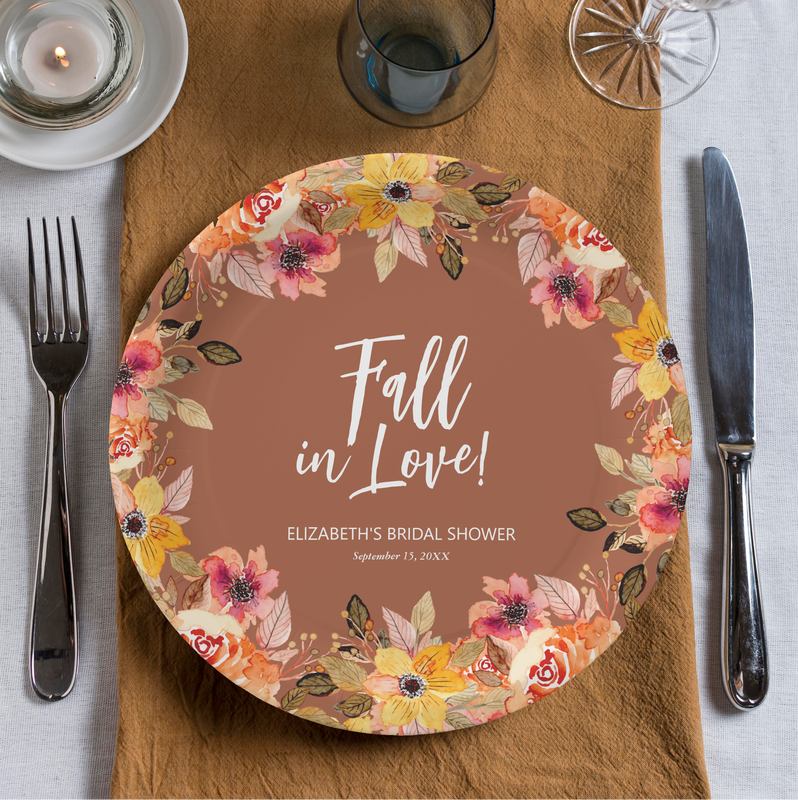 Fall in Love Floral Bridal Shower Terracotta Paper Plates