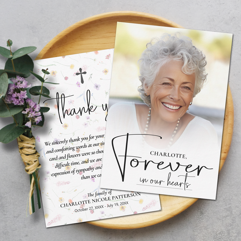 Simple Funeral Photo Flat Thank You Cards