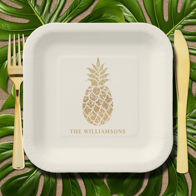 Chic Gold Pineapple Paper Plates
