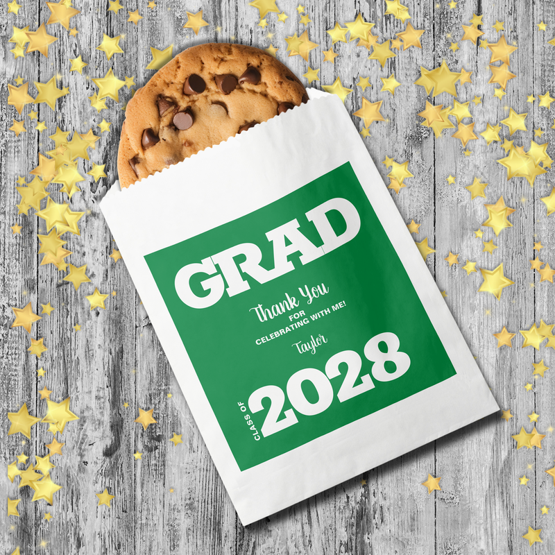 Green and White Graduation Party Favor Bag