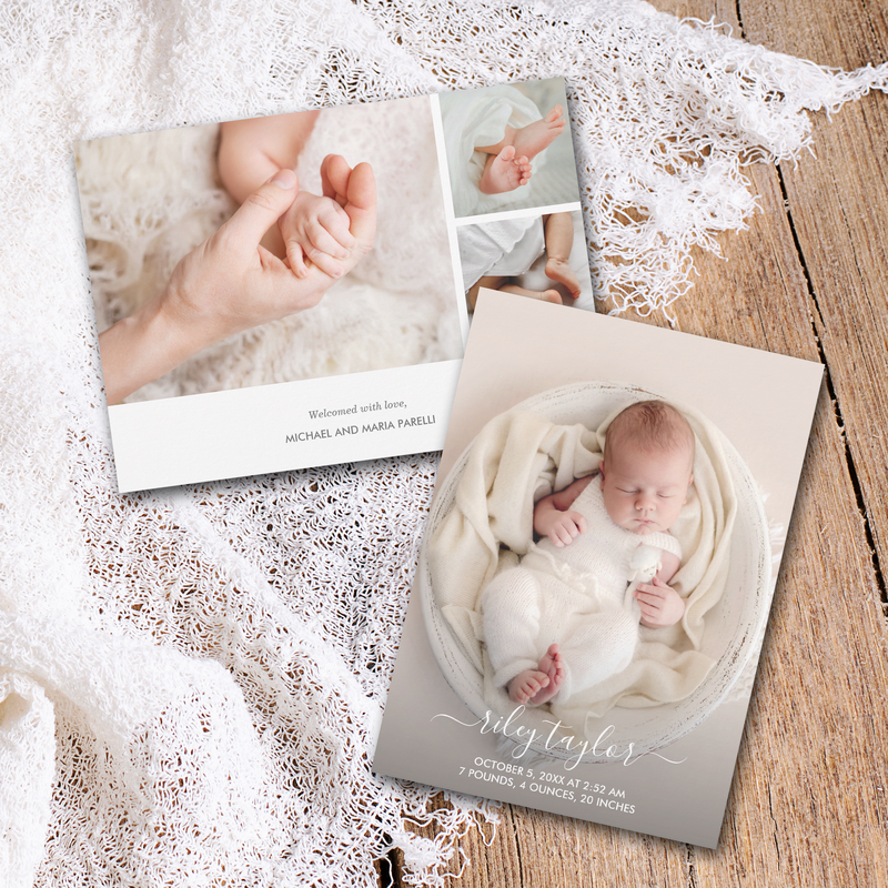 Elegant Newborn Photo Collage Birth Announcements
