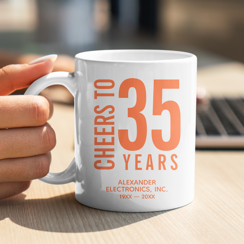Orange Cheers Business Anniversary Promotional Coffee Mug
