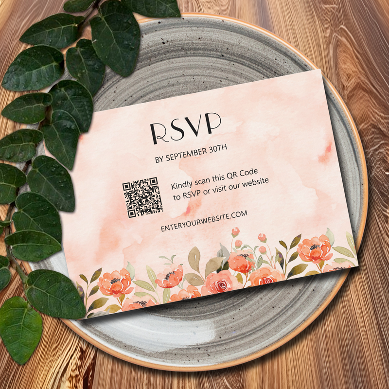 Chic Watercolor Floral QR Code RSVP Cards