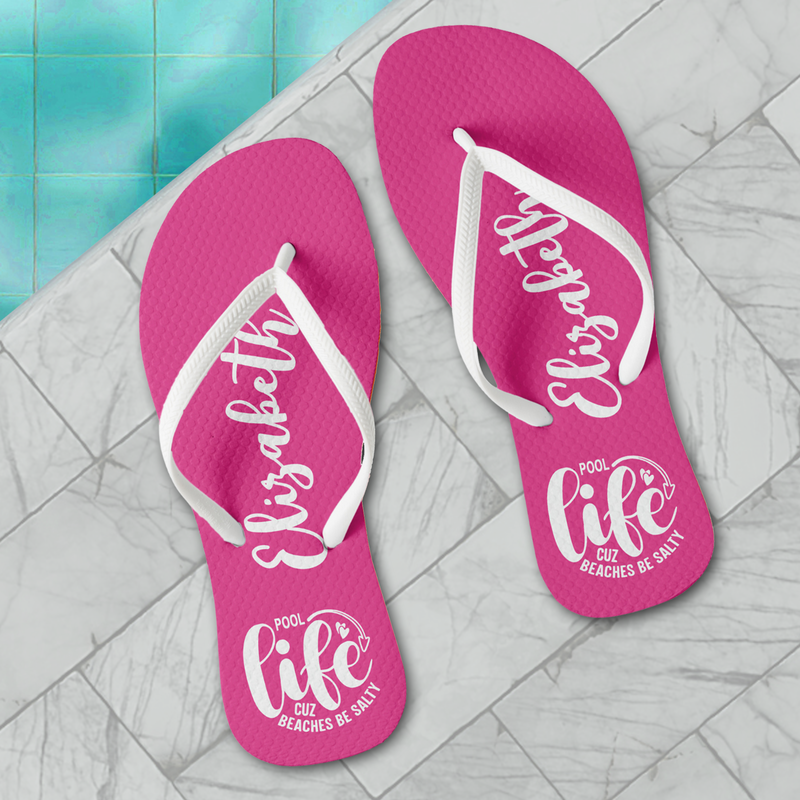 Pool Life Hot Pink Personalized Flip Flops