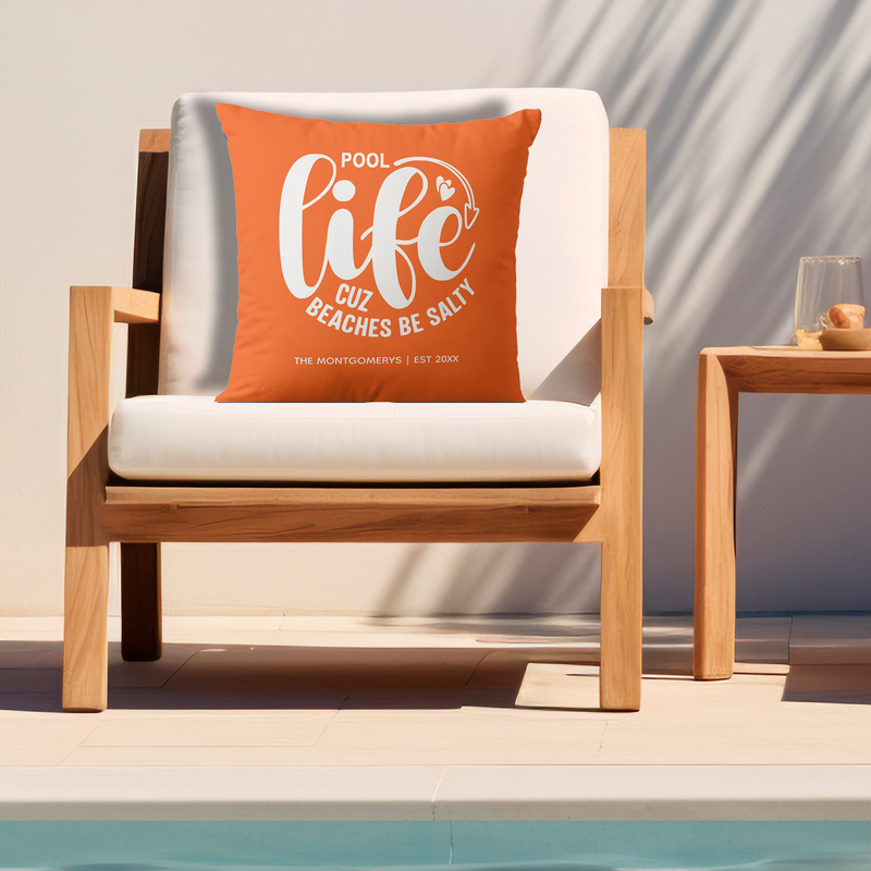Pool Life Orange Outdoor Pillow