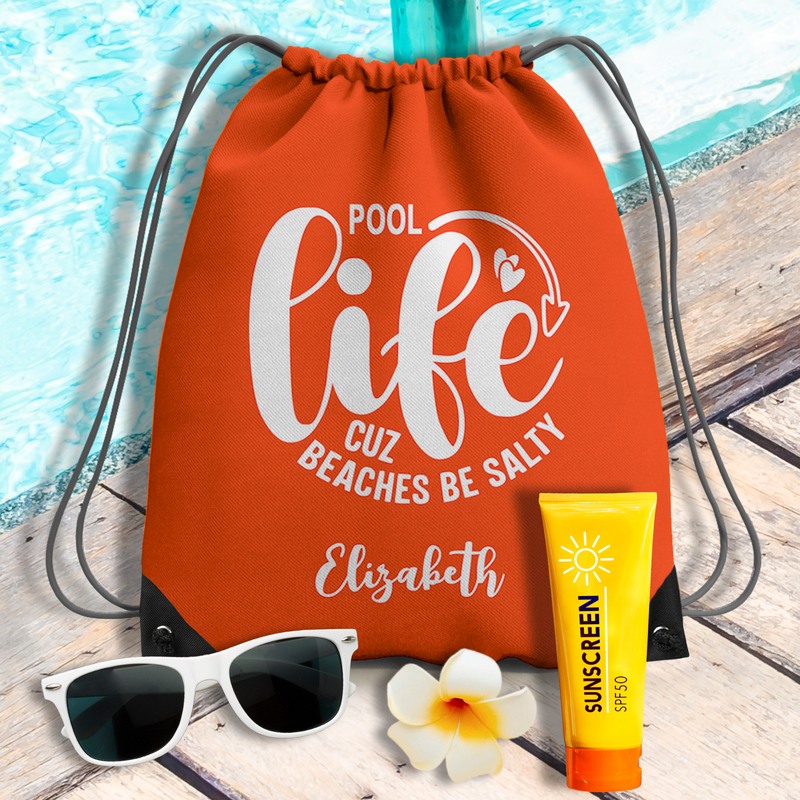 Pool Life Orange Drawstring Bag