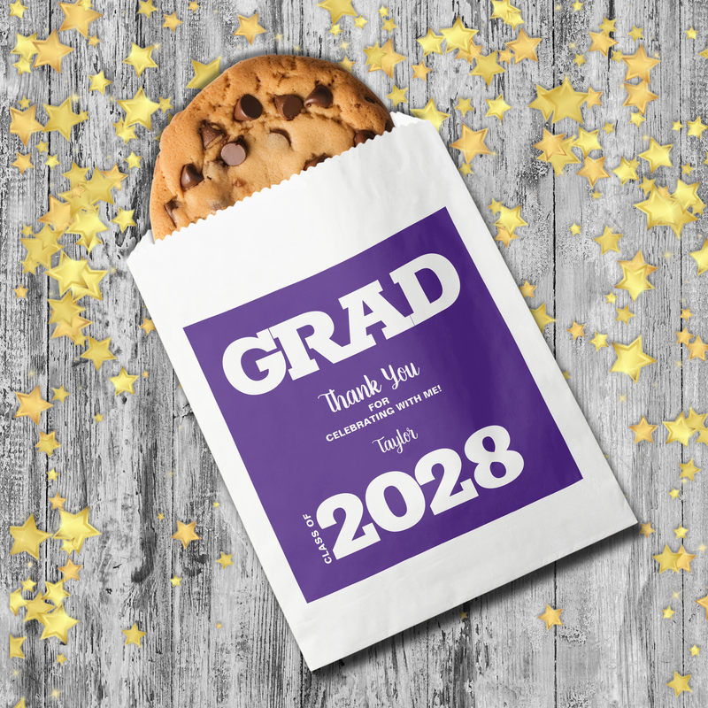 Purple and White Graduation Party Favor Bags