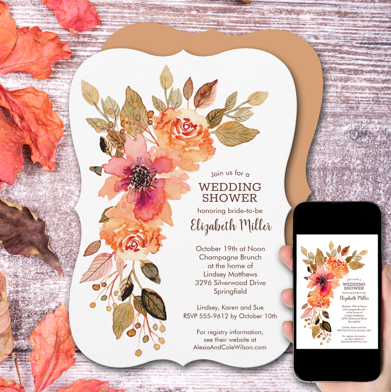 Rustic Fall Floral Bridal Shower Invitations