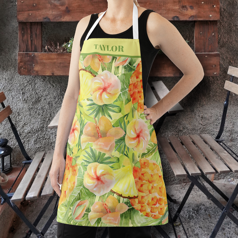 Pineapple and Flowers Personalized Apron