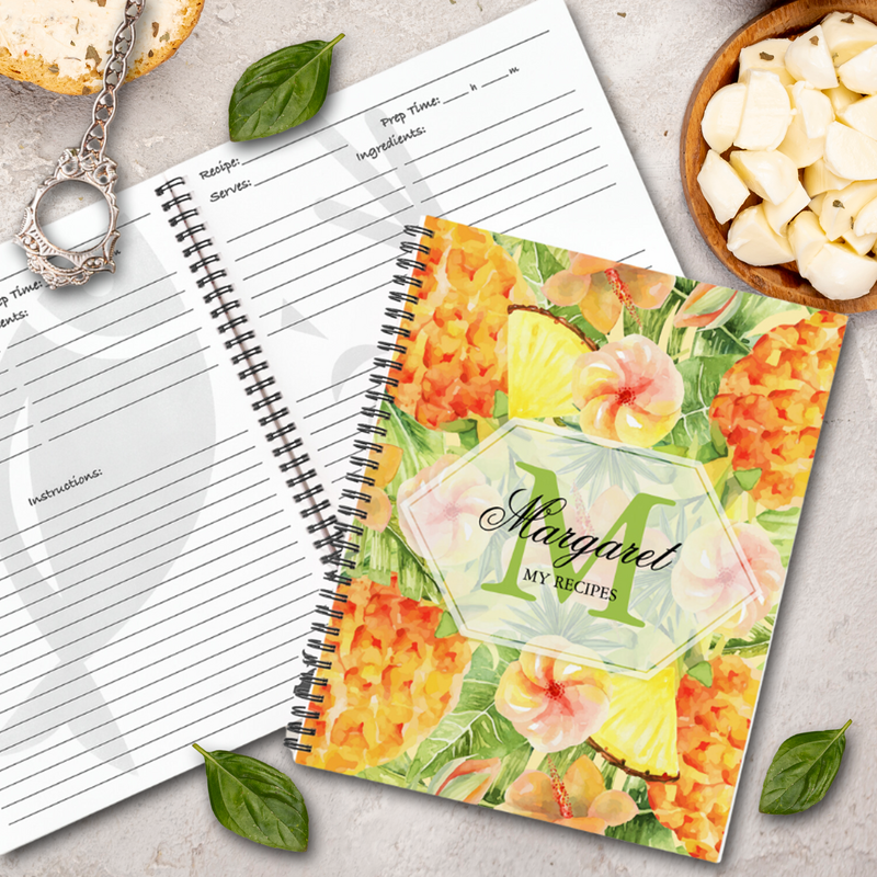 Tropical Floral Pineapple Recipe Notebook