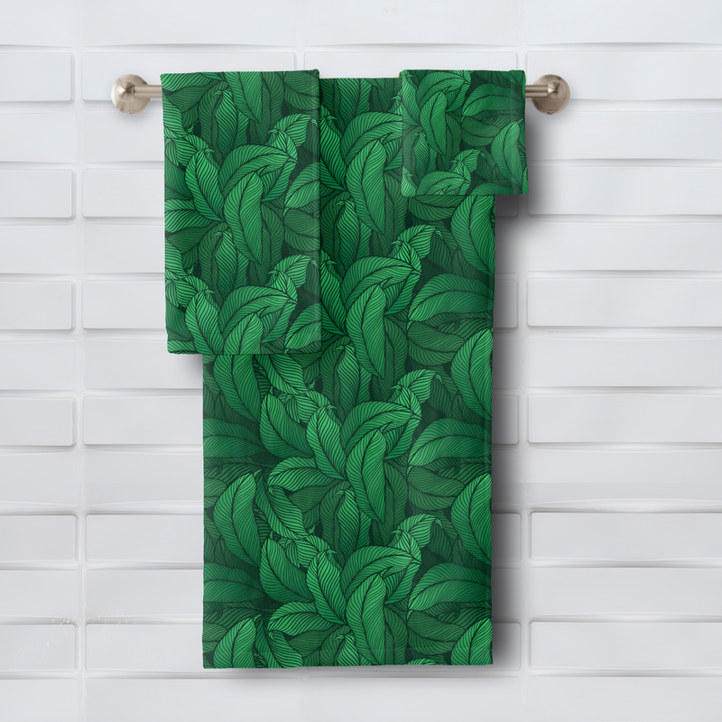 Tropical Leaf Pattern Bath Towel Set