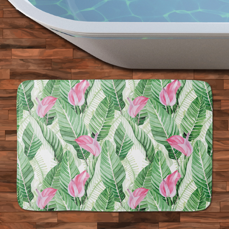 Tropical Pink Floral Greenery Bath Mat