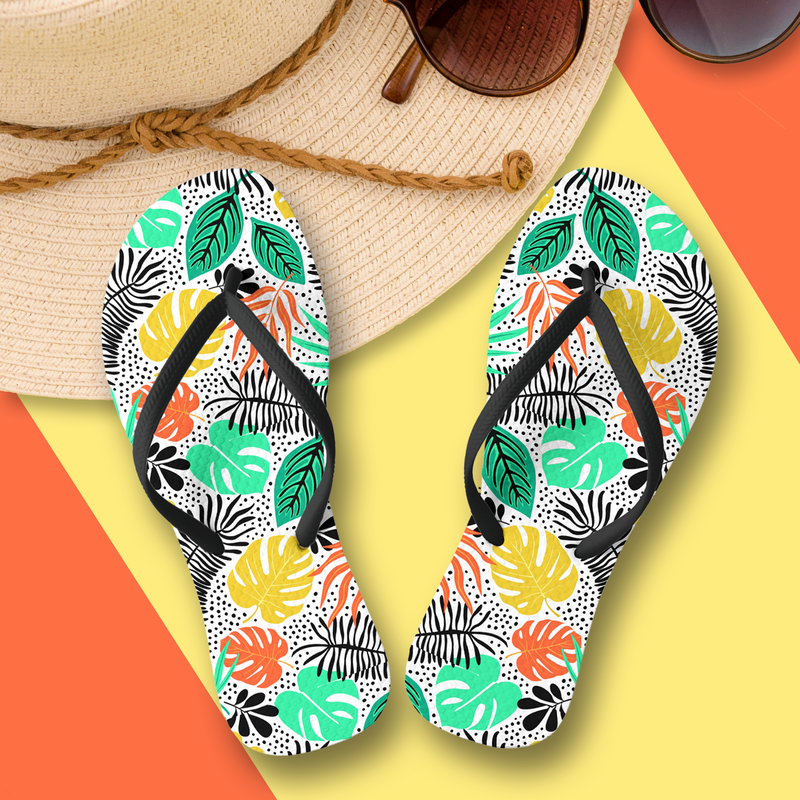 Colorful Plants and Dots Flip Flops