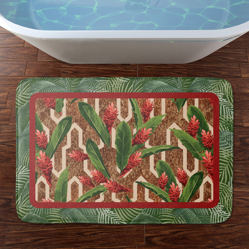 Tropical Plants and Palms Pattern Bath Mat