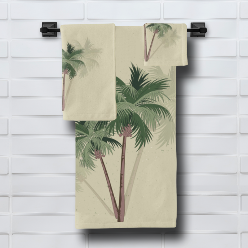 Tropical Vintage Palm Trees on Pale Green Bath Towel Set