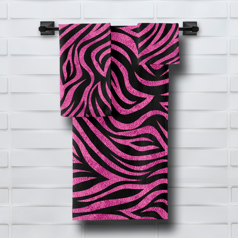 Zebra Print Black Hot Pink Bath Towel Set